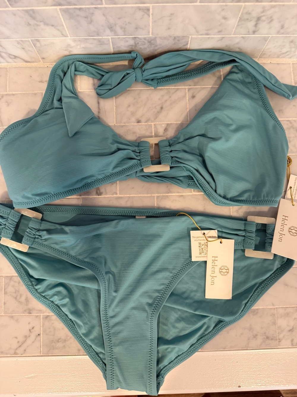 Helen Jon Aqua Teal Bandeau Bikini Set